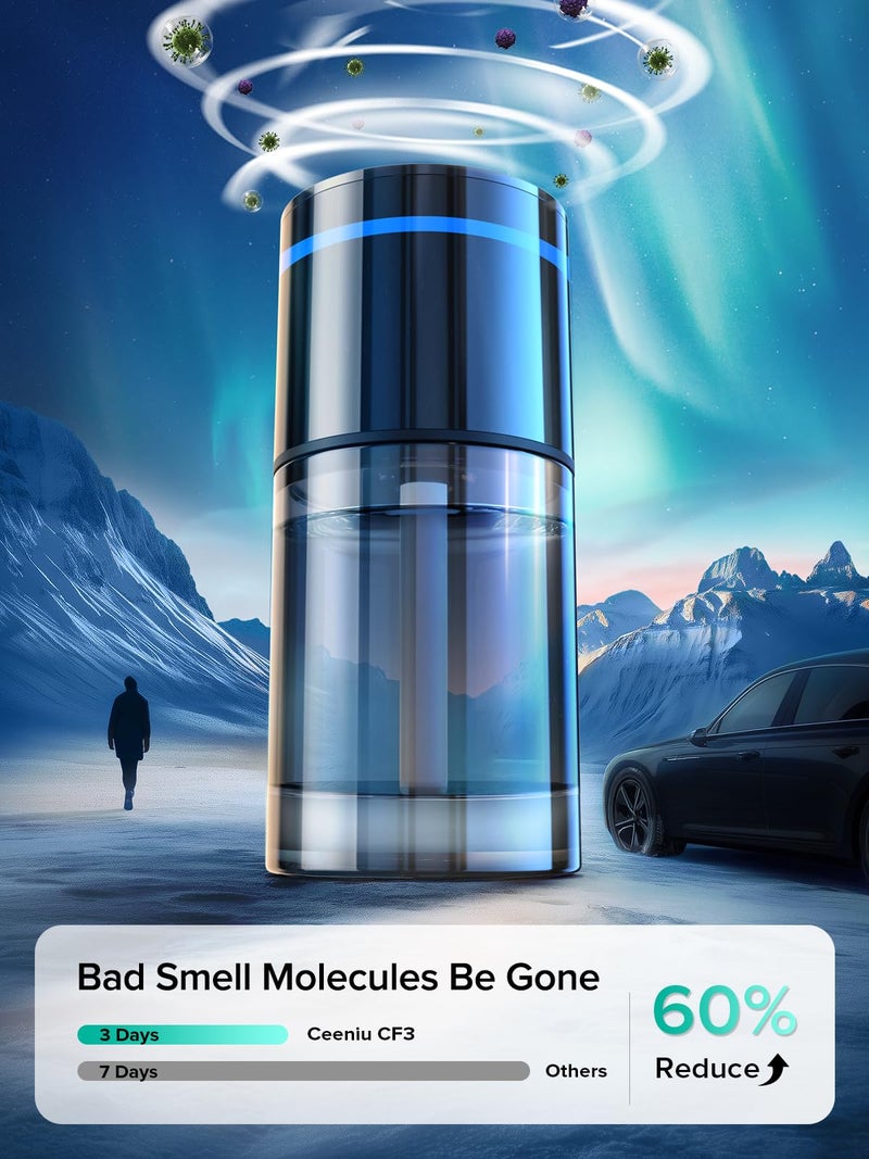 Ceeniu New Smart Car Air Freshener 135ml آخر 6 أشهر تشغيل/إيقاف تلقائي معطر السيارة يدوم طويلاً، متعدد الأوضاع، قابل للتعديل، ضوء، عطر فرنسي طبيعي، CF3، ناشر رائحة، رائحة الثلج والنعناع - Image 3